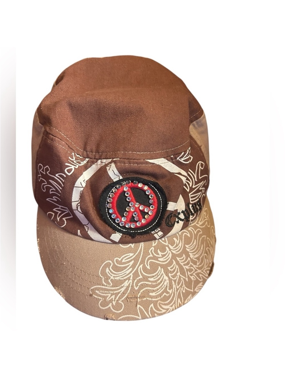 Y2K Brown Decorative Peace Sign Cap